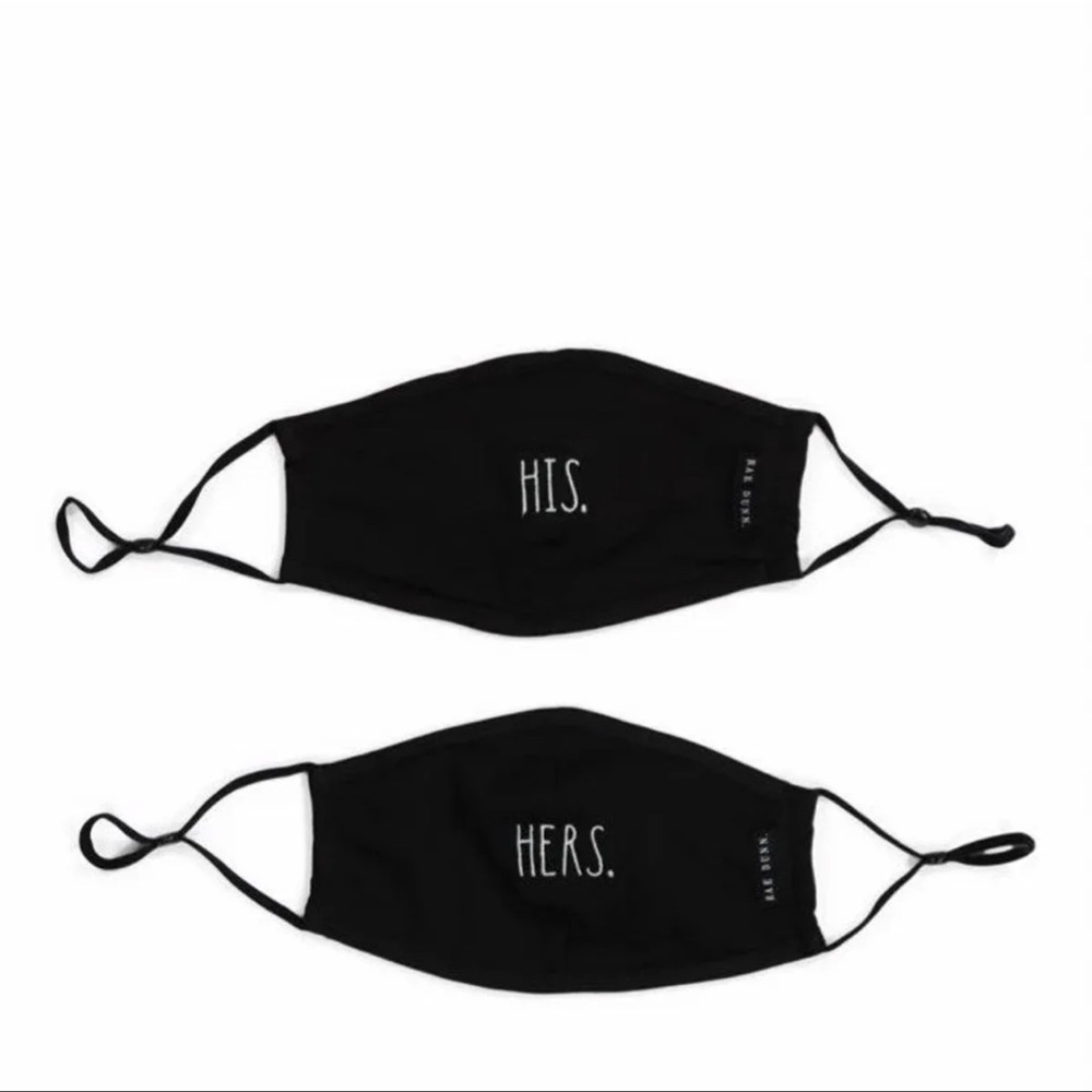 New! Rae dunn His and Hers black face masks (2 in set)